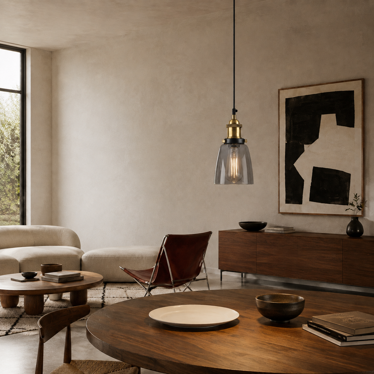 Industrial Glass Pendant Light - Vintage Bell Shade