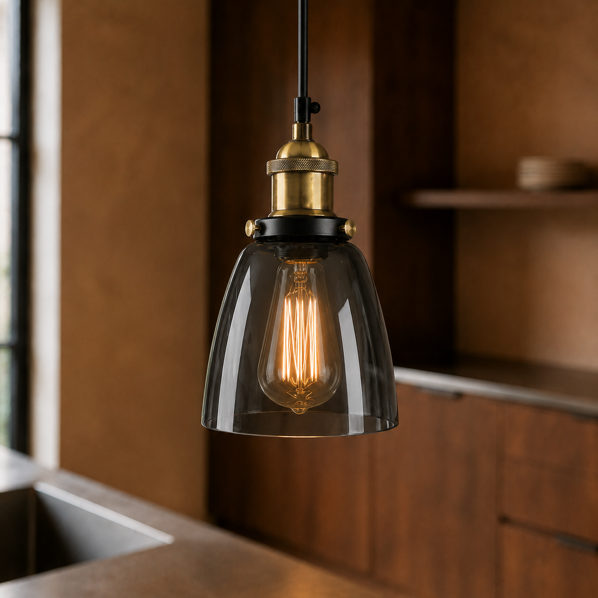 Industrial Glass Pendant Light - Vintage Bell Shade