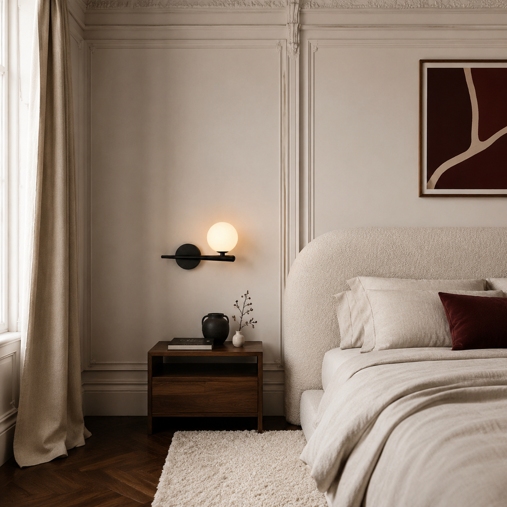 Brass Arm Wall Light -  Minimalist Glass Globe Sconce