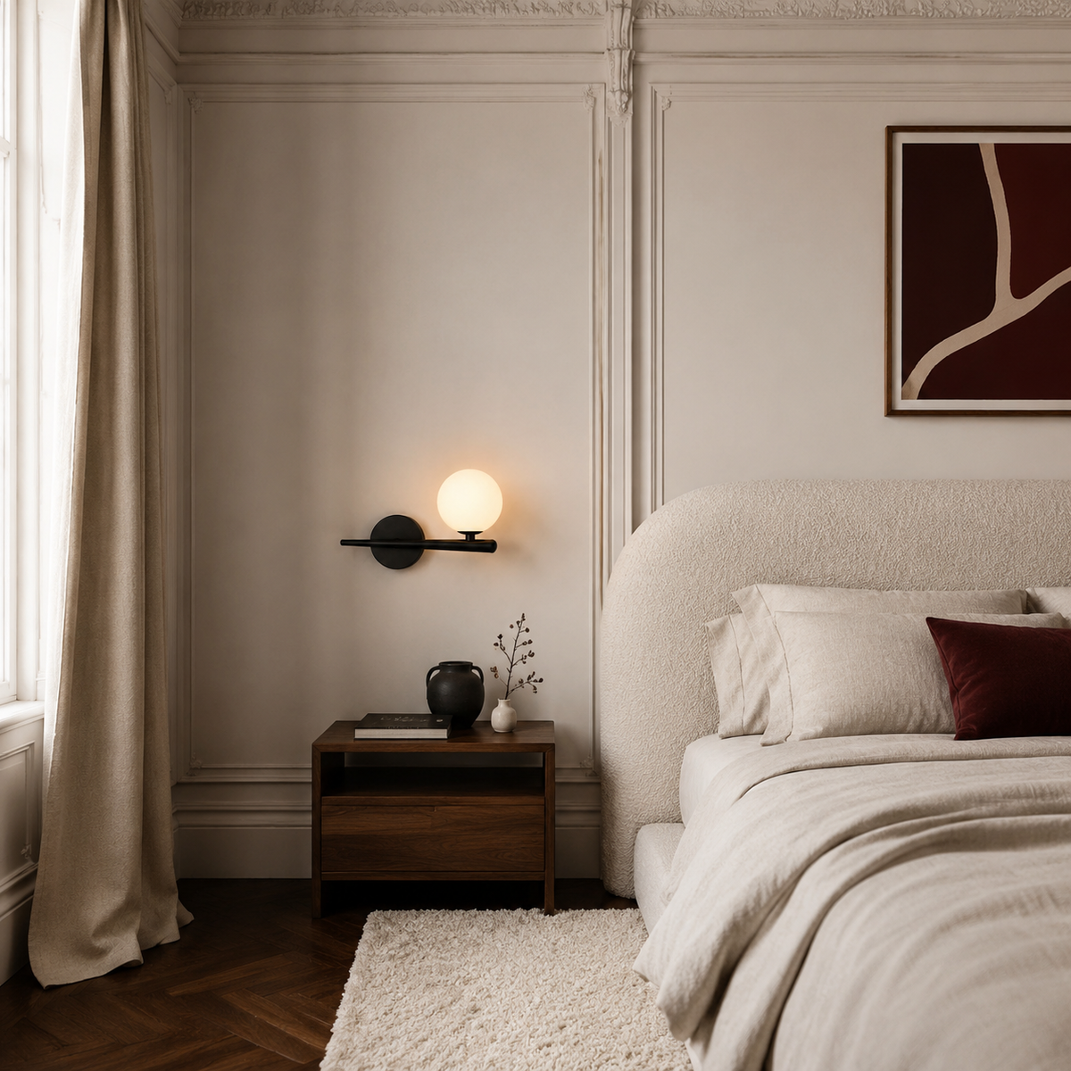 Brass Arm Wall Light -  Minimalist Glass Globe Sconce