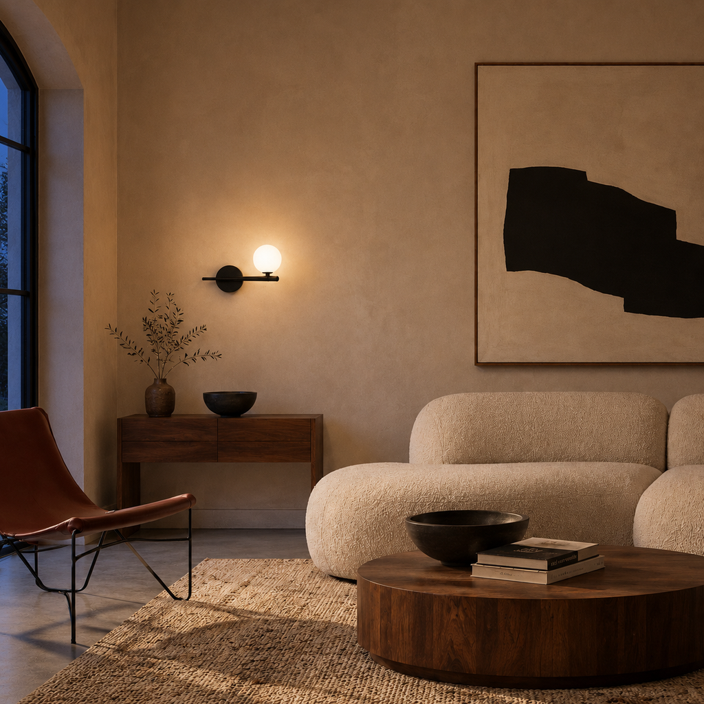 Brass Arm Wall Light -  Minimalist Glass Globe Sconce