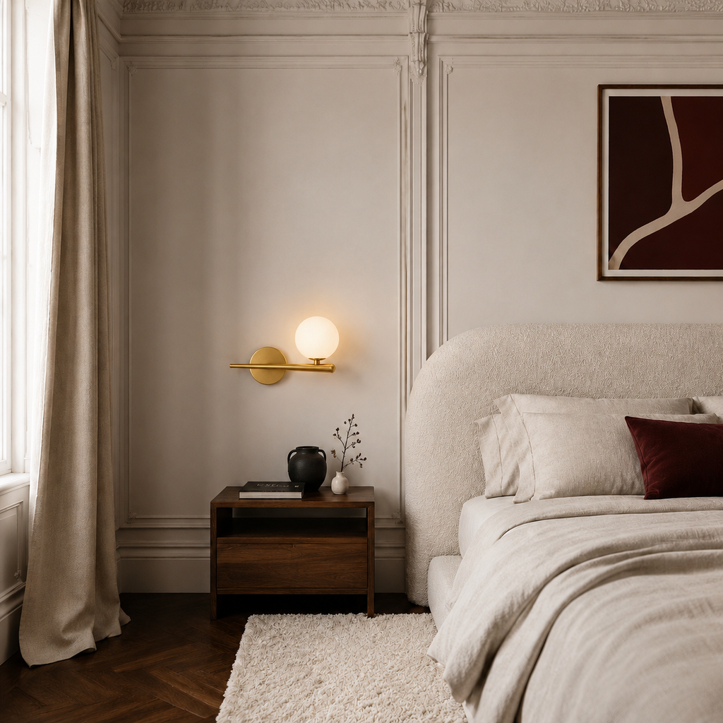 Brass Arm Wall Light -  Minimalist Glass Globe Sconce