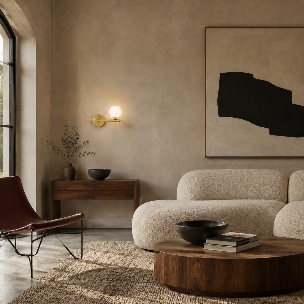 Brass Arm Wall Light -  Minimalist Glass Globe Sconce