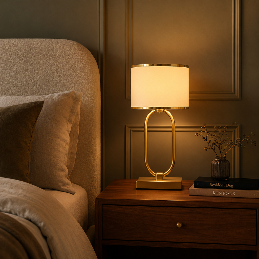Fabric Table Lamp - Modern Bedside and Living Room Lamp