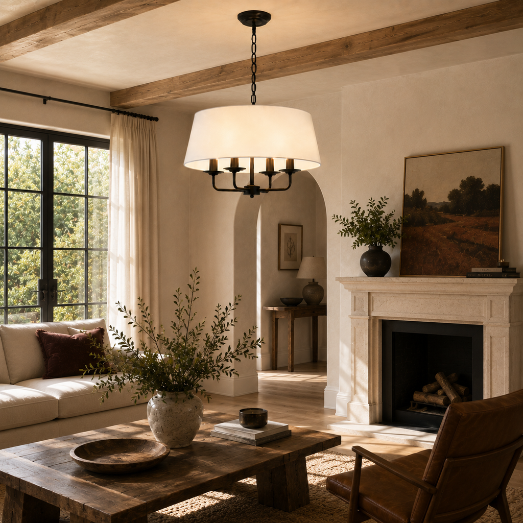 Nordic Chandelier - Hemp and White Restaurant Ceiling Light