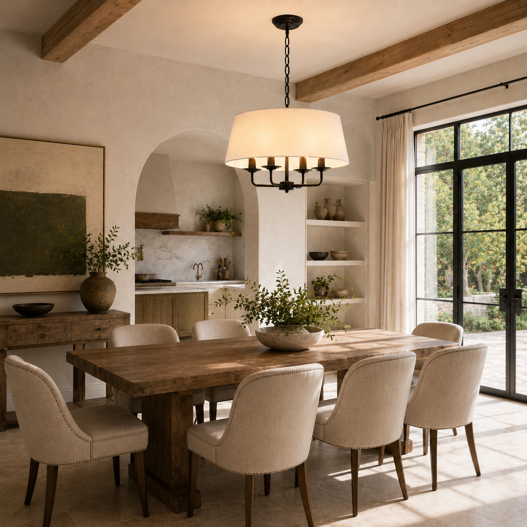 Nordic Chandelier - Hemp and White Restaurant Ceiling Light