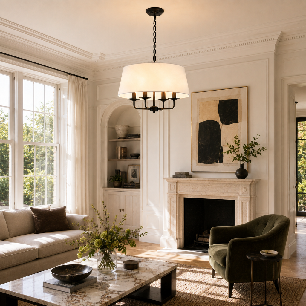 Nordic Chandelier - Hemp and White Restaurant Ceiling Light