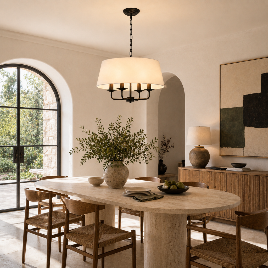 Nordic Chandelier - Hemp and White Restaurant Ceiling Light