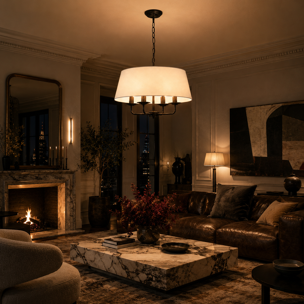 Nordic Chandelier - Hemp and White Restaurant Ceiling Light