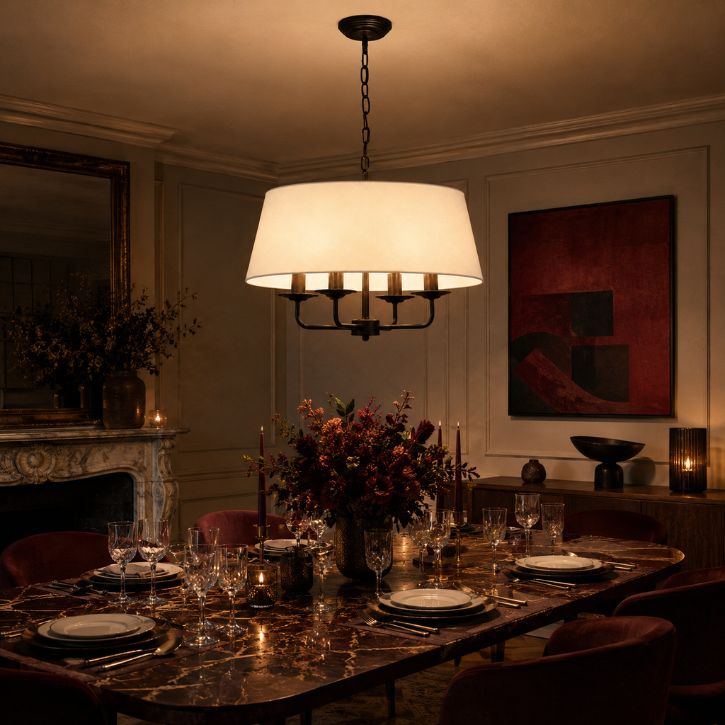 Nordic Chandelier - Hemp and White Restaurant Ceiling Light