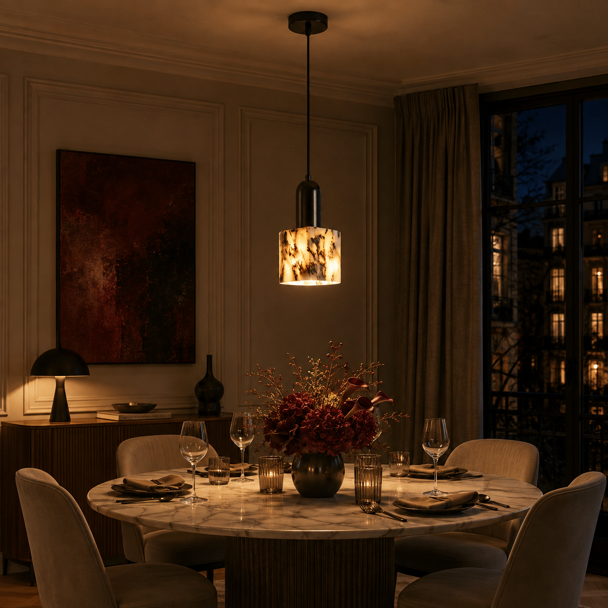 Marble Pendant Light - Japanese Cream-Style Bedside and Island Light