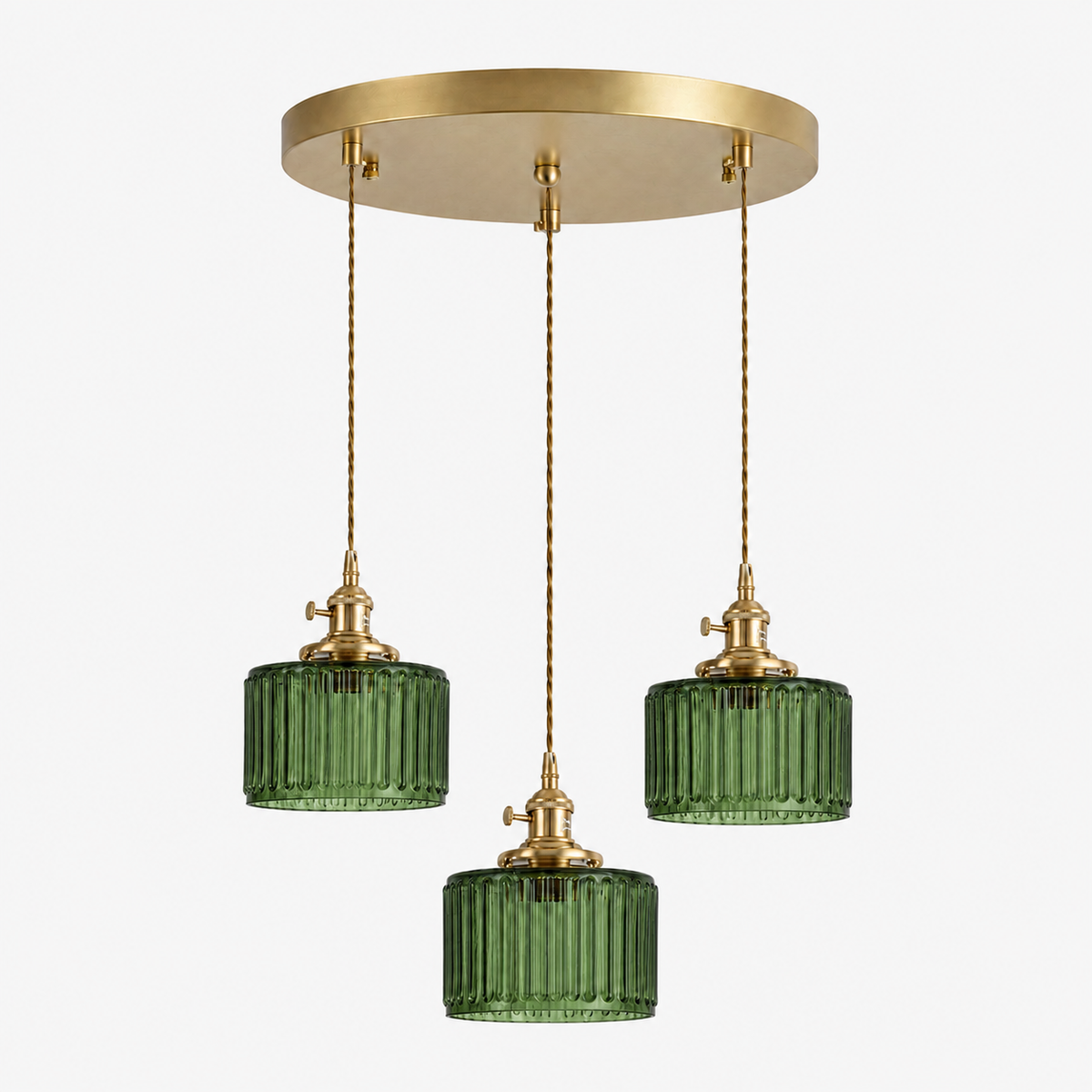 Ribbed Glass Pendant Light - 3-Light Round Cluster