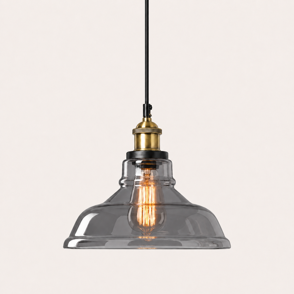 Industrial Glass Pendant Light - Vintage Flared Shade - 28cm