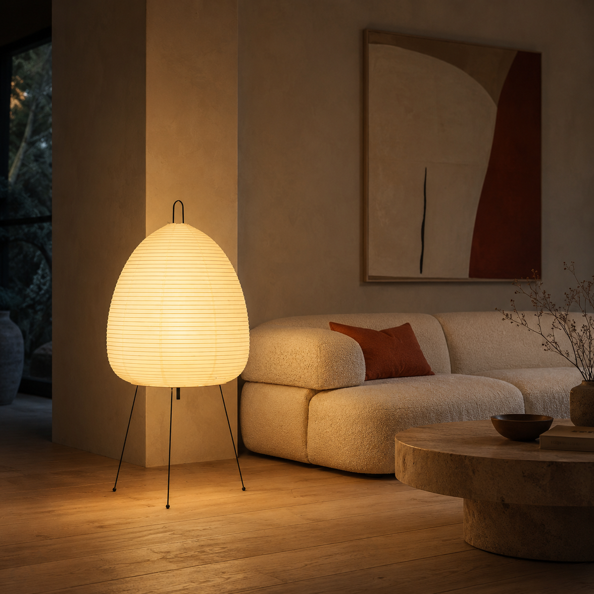 Rice Paper Table Lamp - Japanese Akari Tripod Lamp