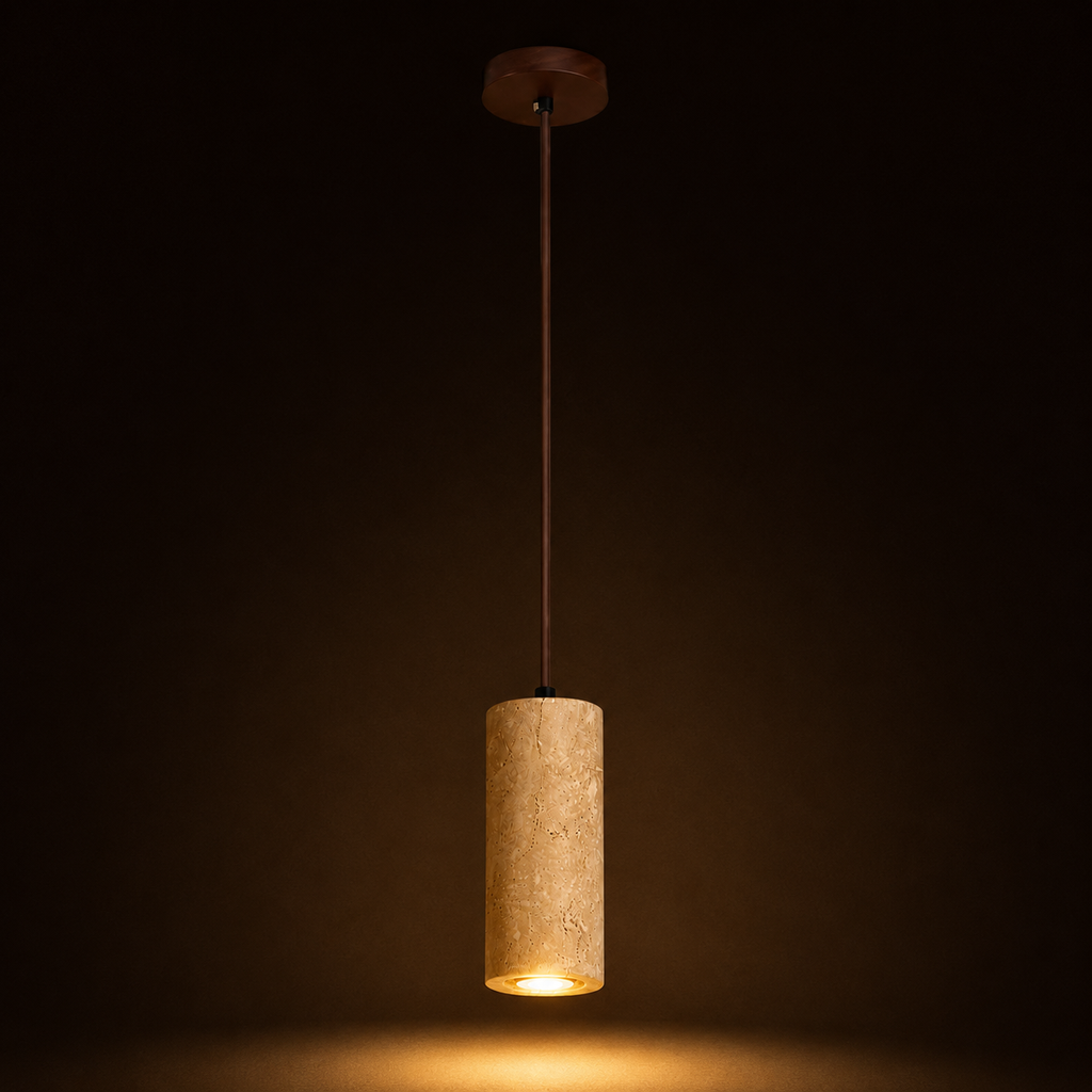 Travertine Pendant Light - Natural Stone Bedside Light