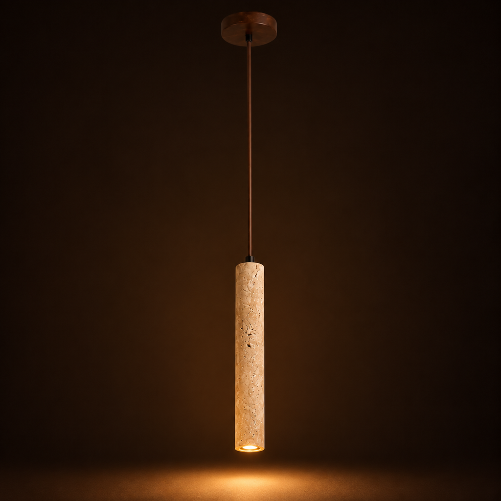 Travertine Pendant Light - Natural Stone Bedside Light