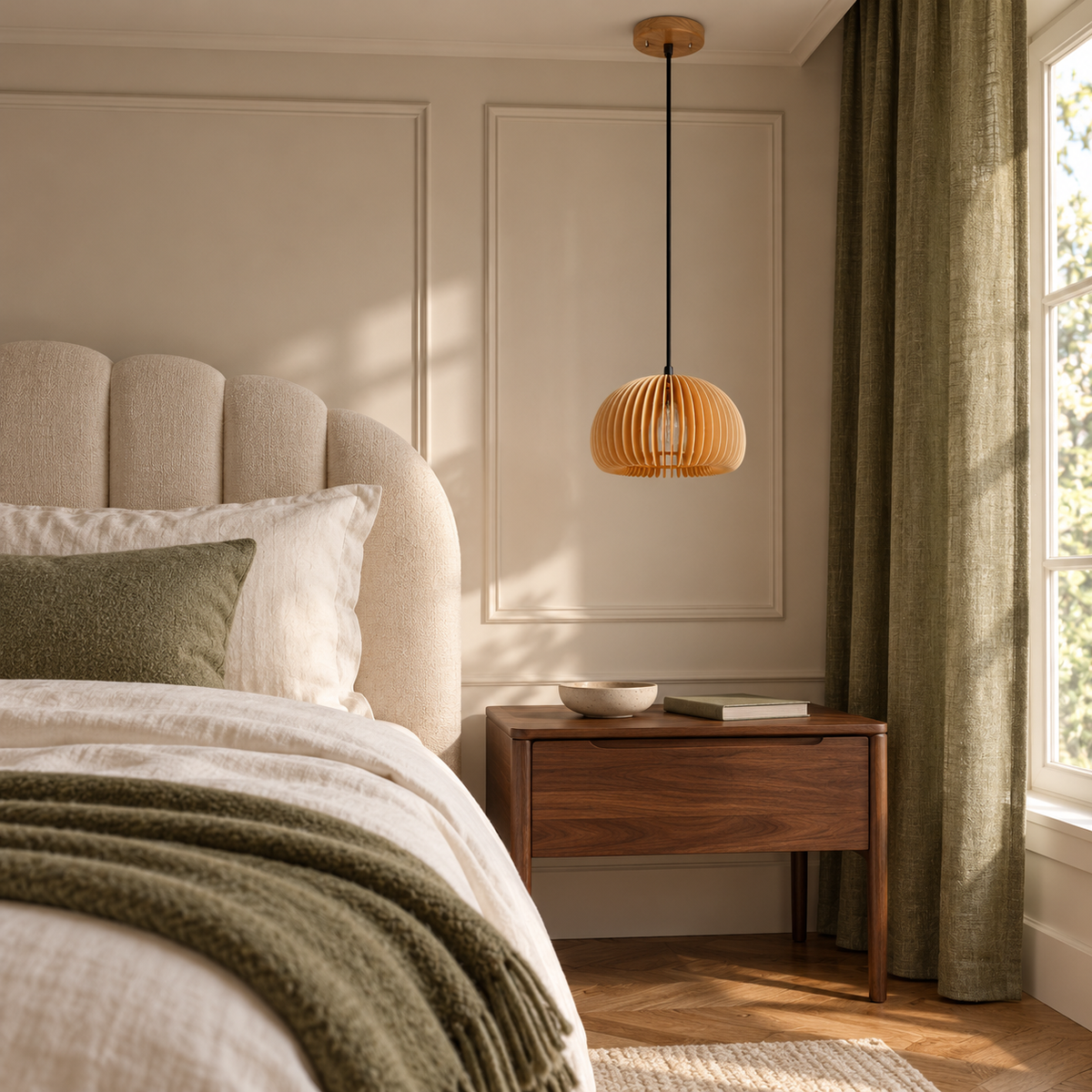Flat Bamboo Dome Pendant Light | Hand-Woven Shade, 18 cm, Hallway & Bedside