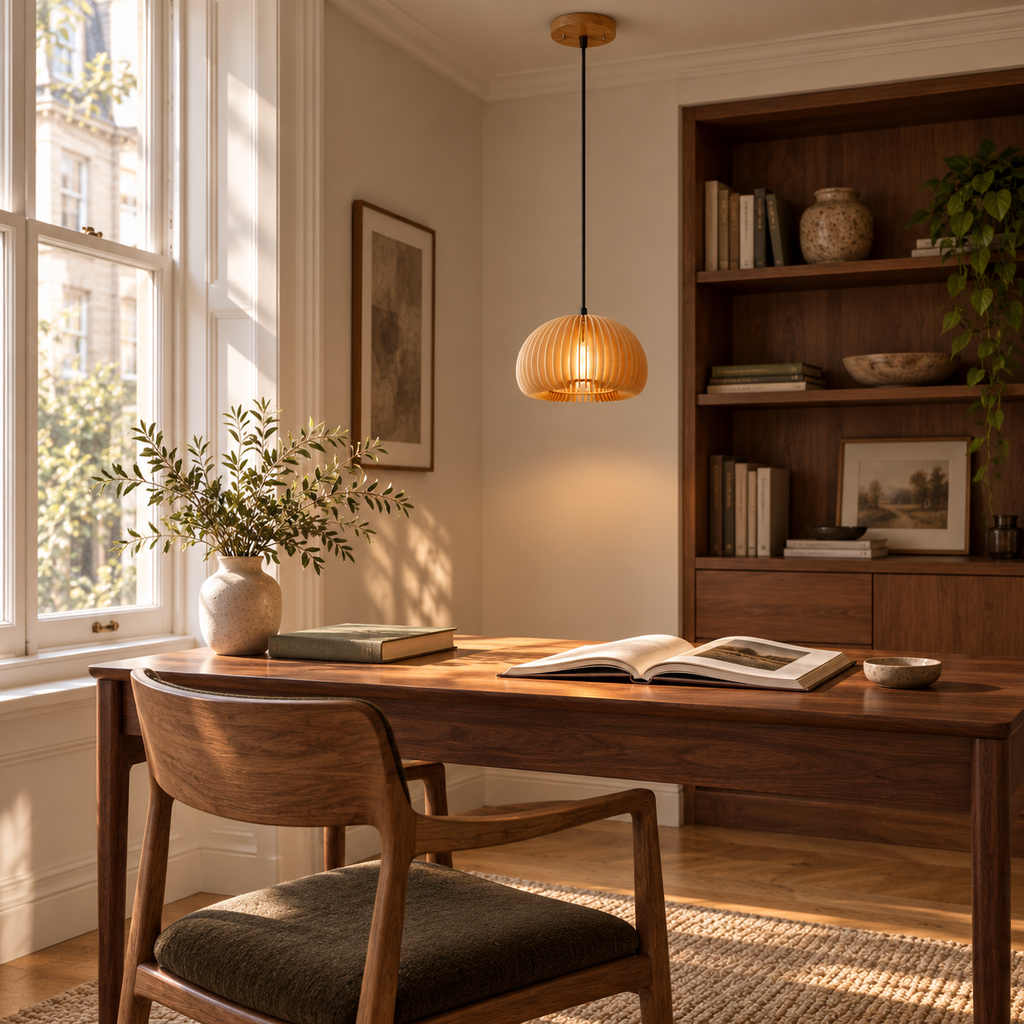 Flat Bamboo Dome Pendant Light | Hand-Woven Shade, 18 cm, Hallway & Bedside
