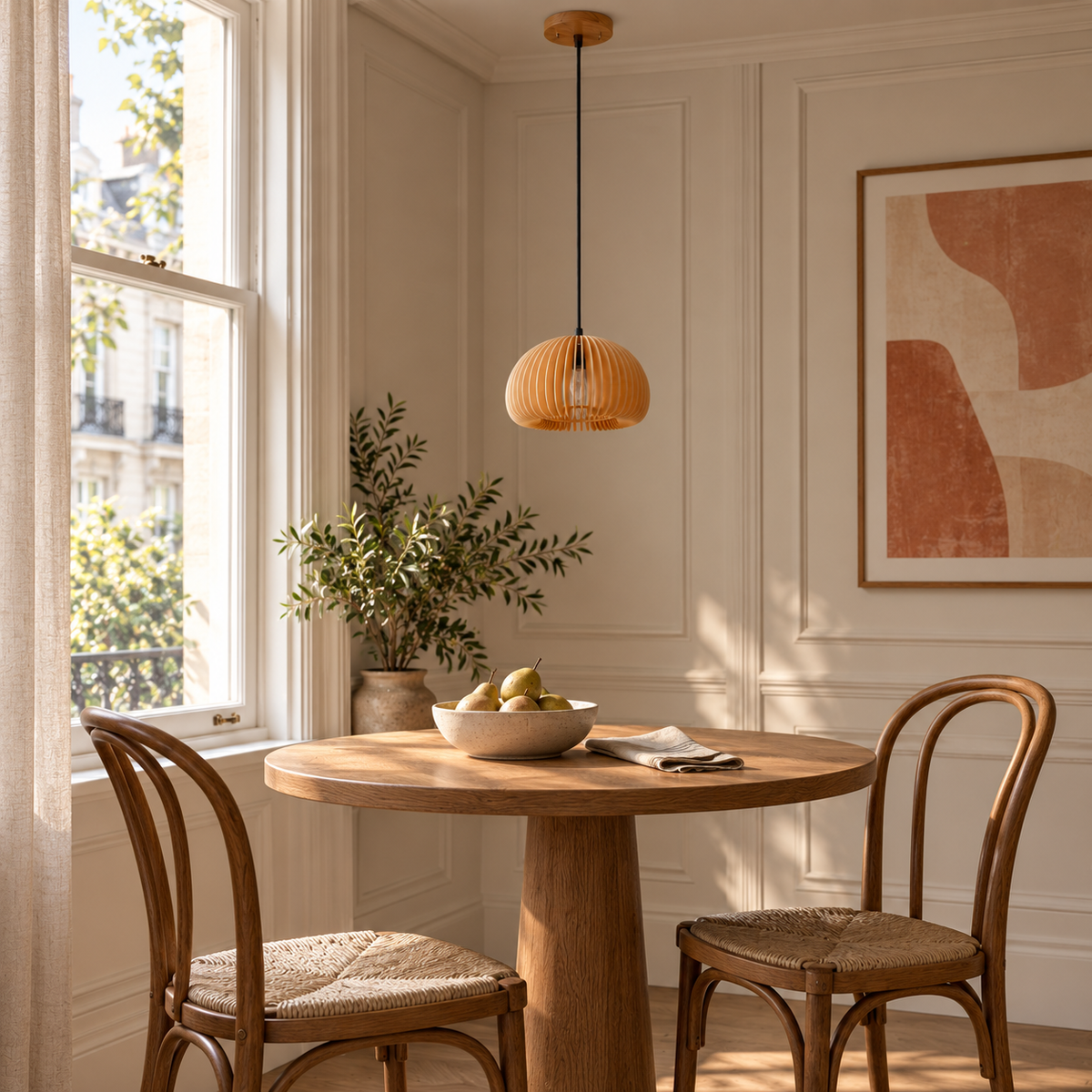 Flat Bamboo Dome Pendant Light | Hand-Woven Shade, 18 cm, Hallway & Bedside