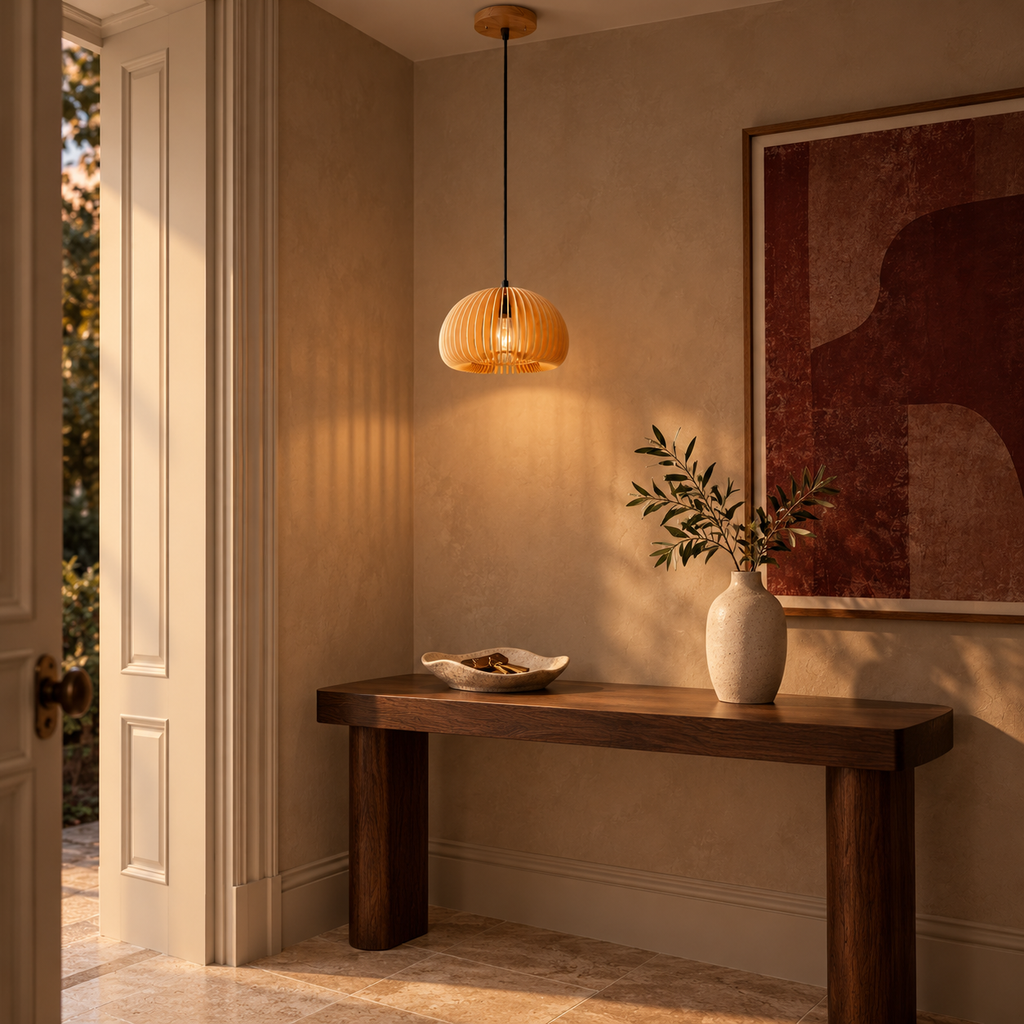 Flat Bamboo Dome Pendant Light | Hand-Woven Shade, 18 cm, Hallway & Bedside