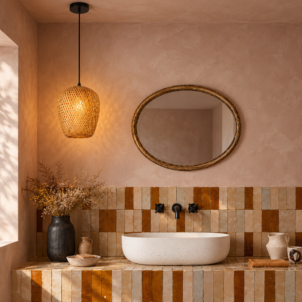 Bamboo Woven Pendant Light | Natural Rattan Barrel Shade, 23 cm, Kitchen Island