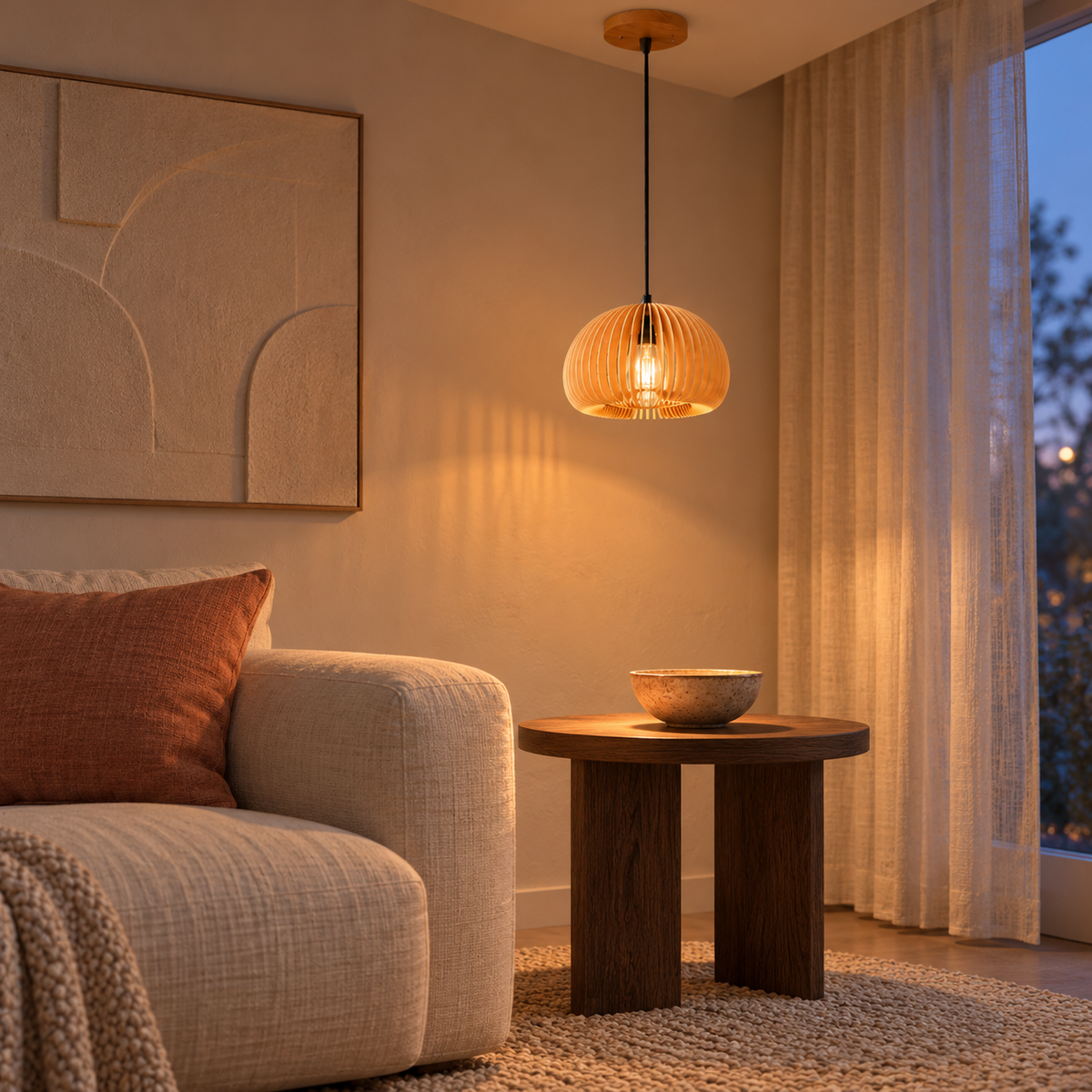 Flat Bamboo Dome Pendant Light | Hand-Woven Shade, 18 cm, Hallway & Bedside