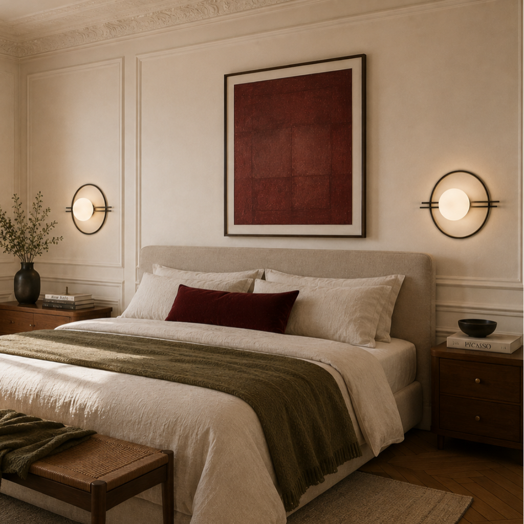 Circle Wall Light - Glass Globe and Twin Rails Sconce