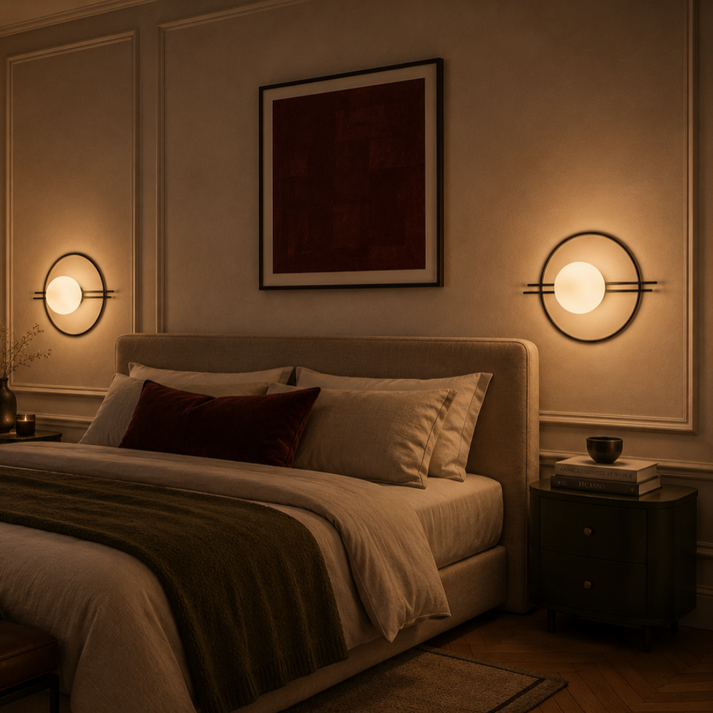 Circle Wall Light - Glass Globe and Twin Rails Sconce