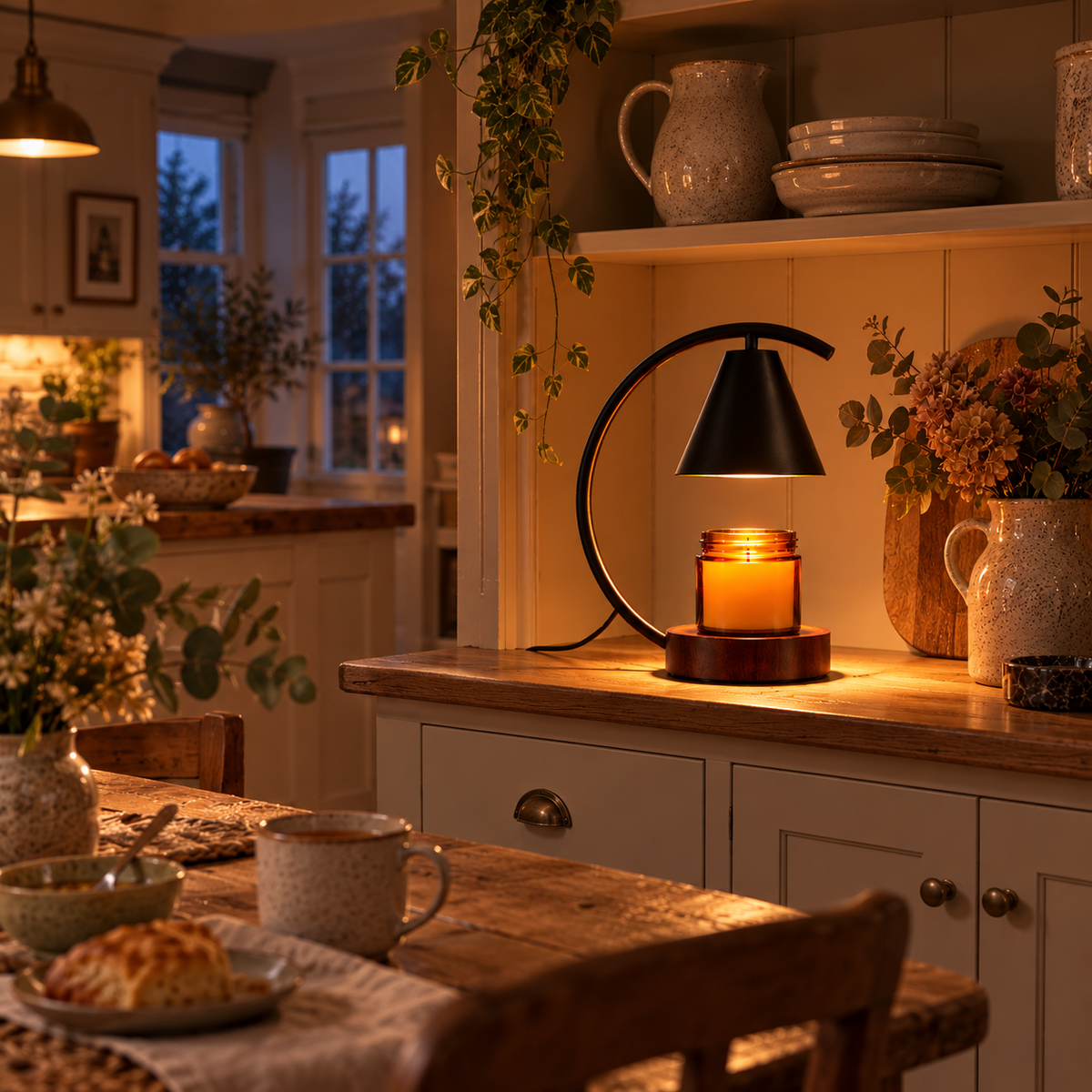 Black Candle Warmer Lamp | Arched Arm, Timer & Dimmer, 2 Bulbs Included, Gift for Her