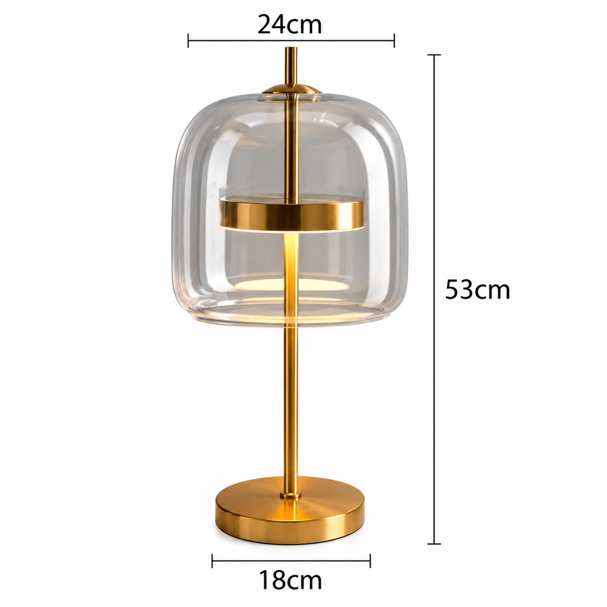 Smoked Glass Dome Table Lamp | Brass Stem, 18/24 cm, Amber Grey or Clear