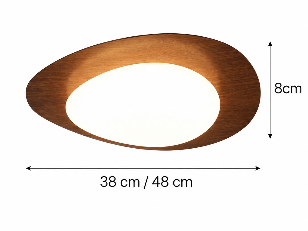 Pebble Ceiling Light | Wood or Walnut Flush Mount, 38/48 cm, Organic LED Shape