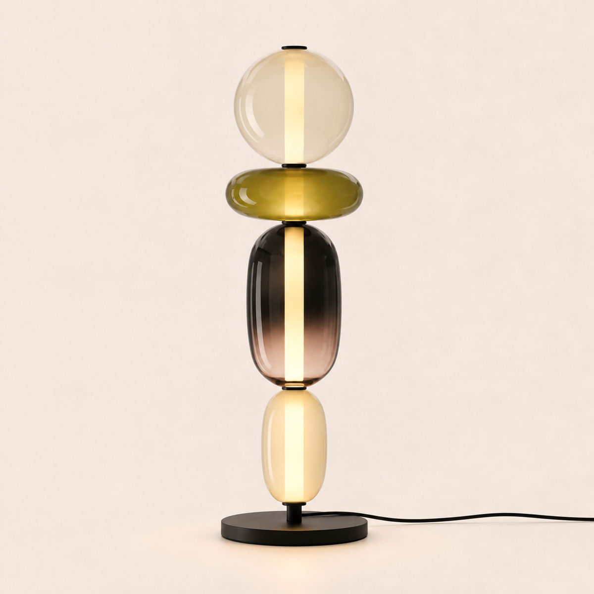 Stacked Glass Totem Table Lamp | 4 Coloured Shades, 66 cm, Console & Sideboard