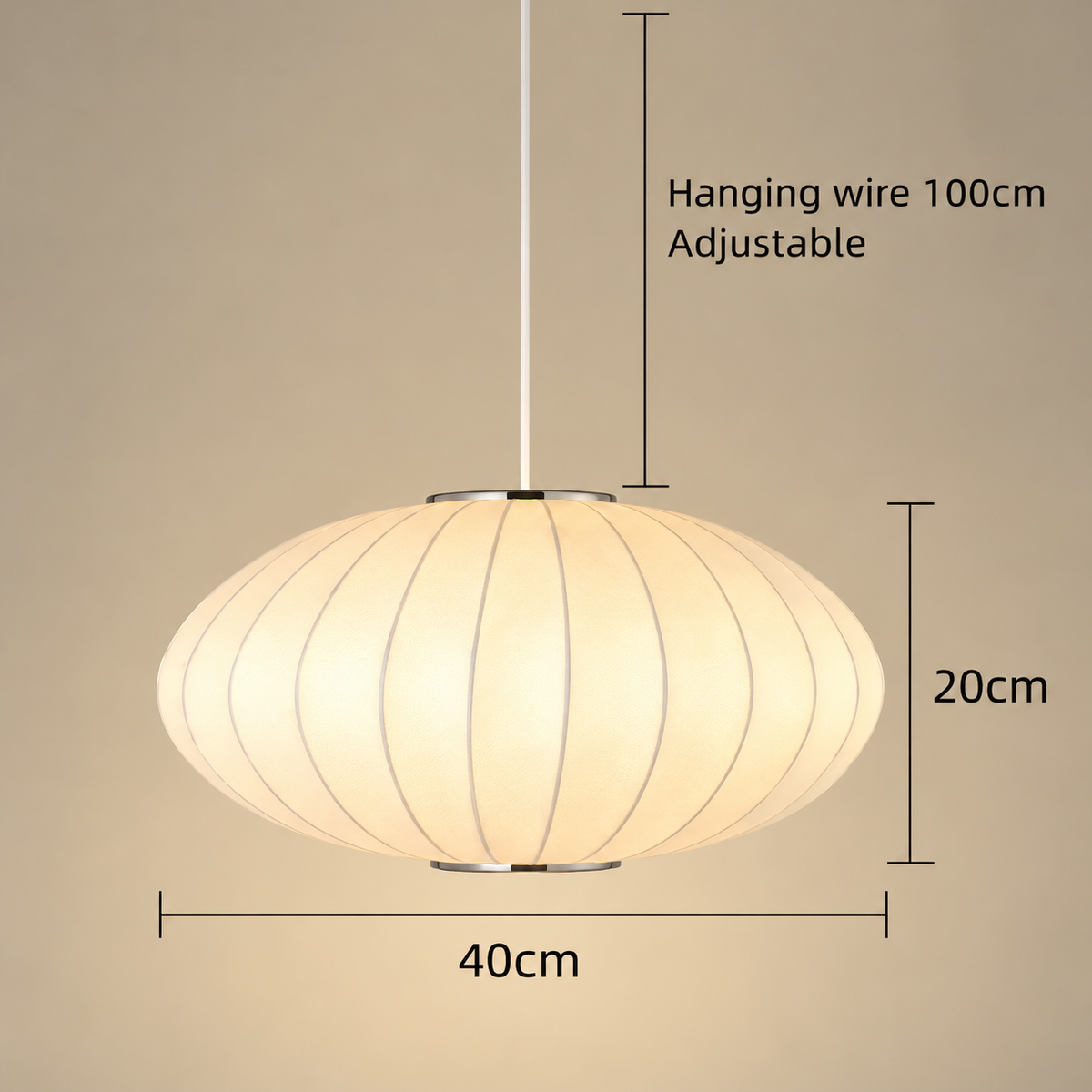 Oval Silk Pendant Light | Japanese Wabi-Sabi Handmade Shade, 30-60 cm, Dining Room