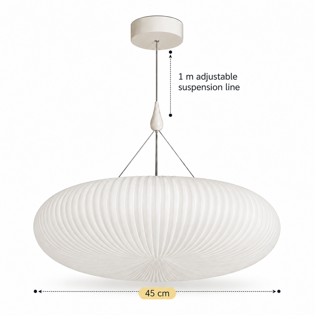 Pleated Acrylic Pendant Light | White Dome Shade, 45 cm, Corded Ceiling Fixture