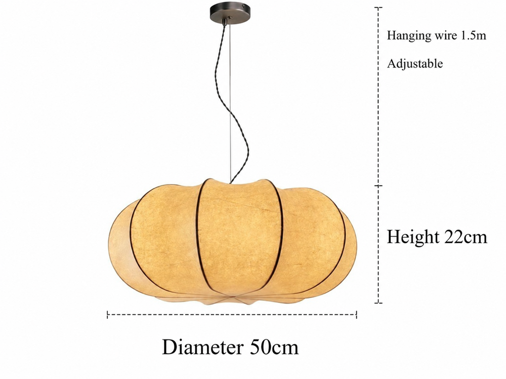 Pumpkin Silk Pendant Light | Handmade Gathered Shade, 50/60 cm, Living Room Ceiling