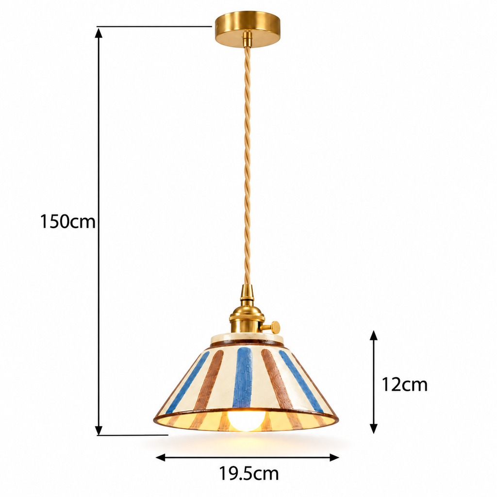 Hand-Painted Ceramic Pendant Light | Blue & White Glaze, Floral or Stripe Shade