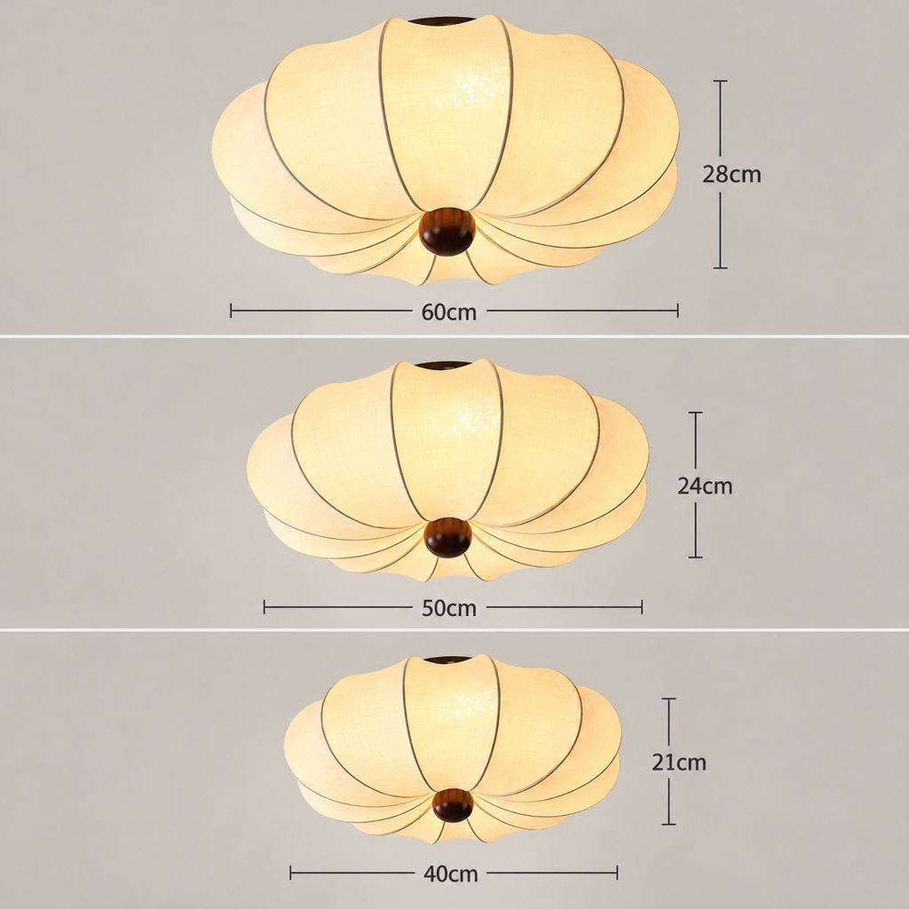 Ribbed Silk Ceiling Light | Japandi Semi-Flush Shade, 40-60 cm, Bedroom Fixture