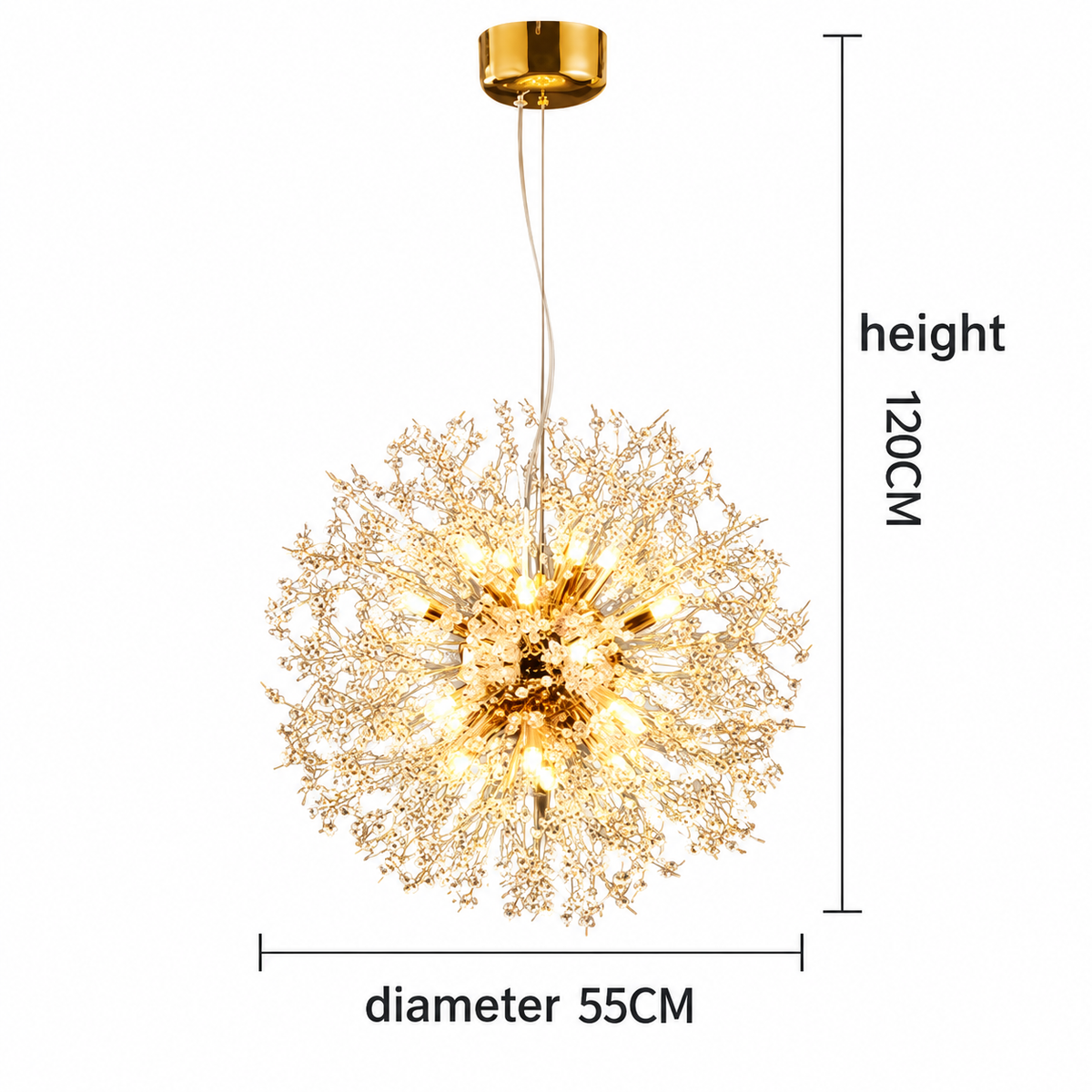 Dandelion Sputnik Chandelier | Gold or Chrome Crystal Starburst, 50/55 cm