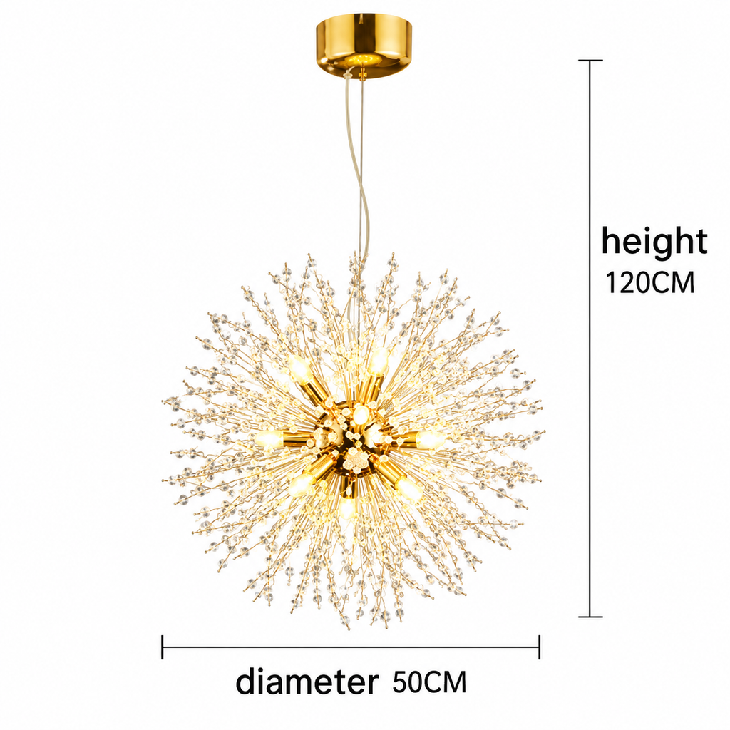 Dandelion Sputnik Chandelier | Gold or Chrome Crystal Starburst, 50/55 cm