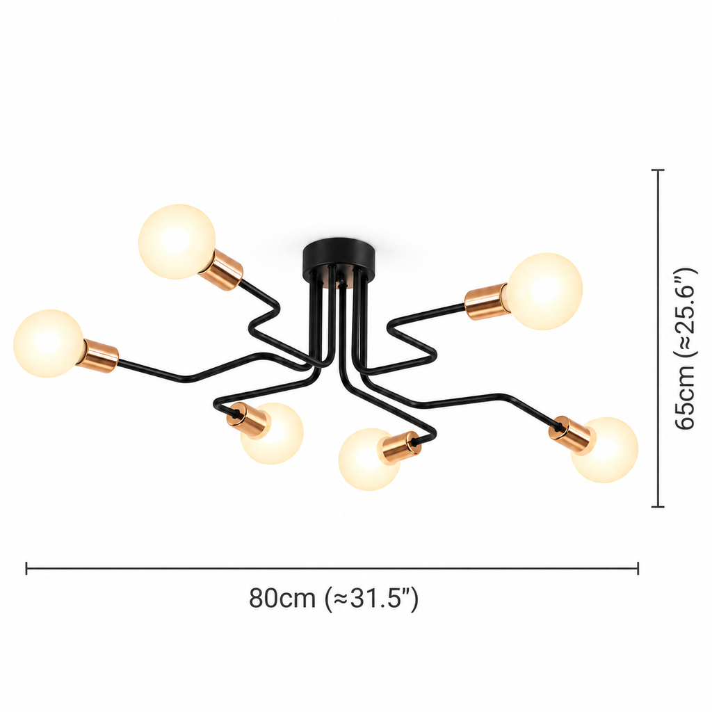 Sputnik Semi-Flush Chandelier | Black & Copper, 6 or 8 Light, Mid-Century E27