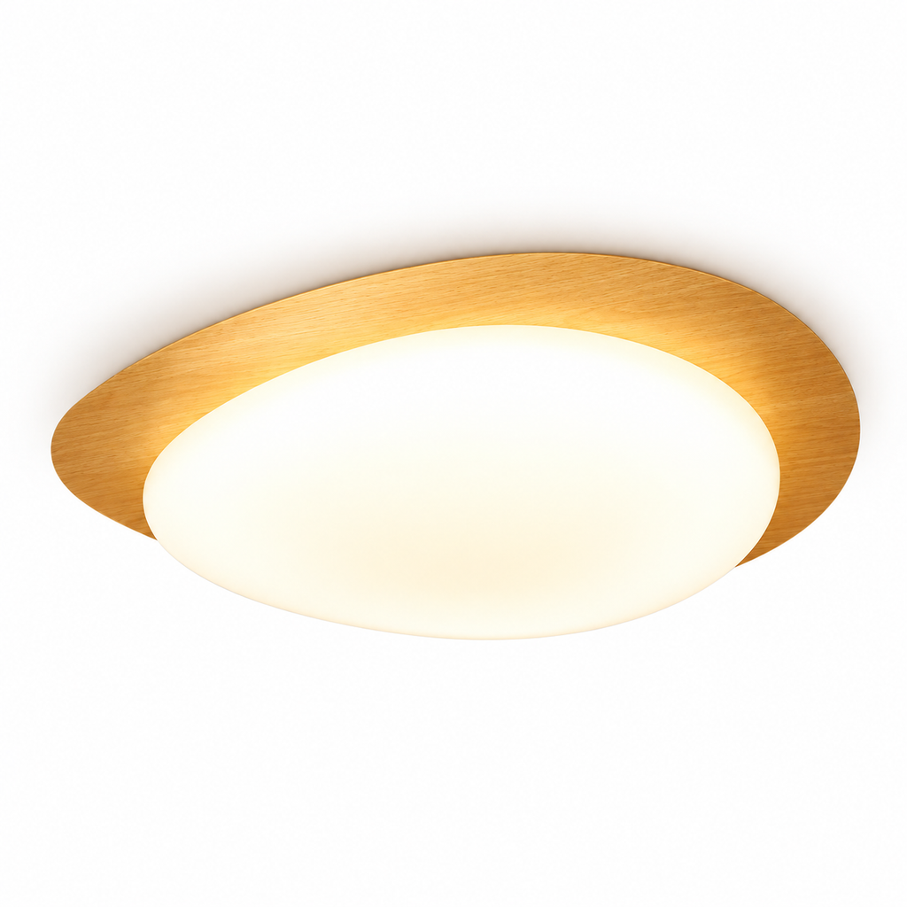 Pebble Ceiling Light | Wood or Walnut Flush Mount, 38/48 cm, Organic LED Shape