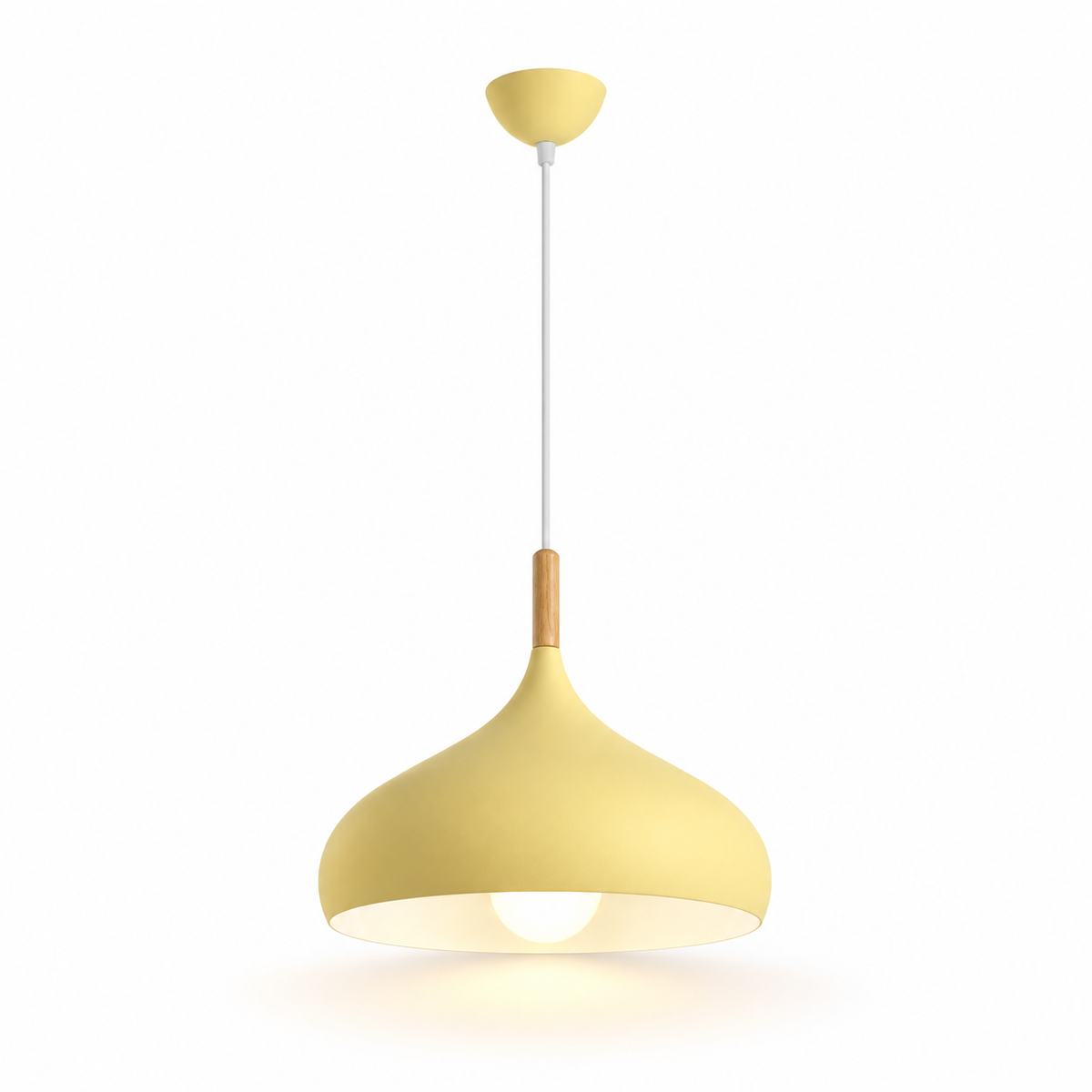 Dome Pendant Light | Matt Metal & Wooden Accent, 4 Colours, Kitchen & Dining