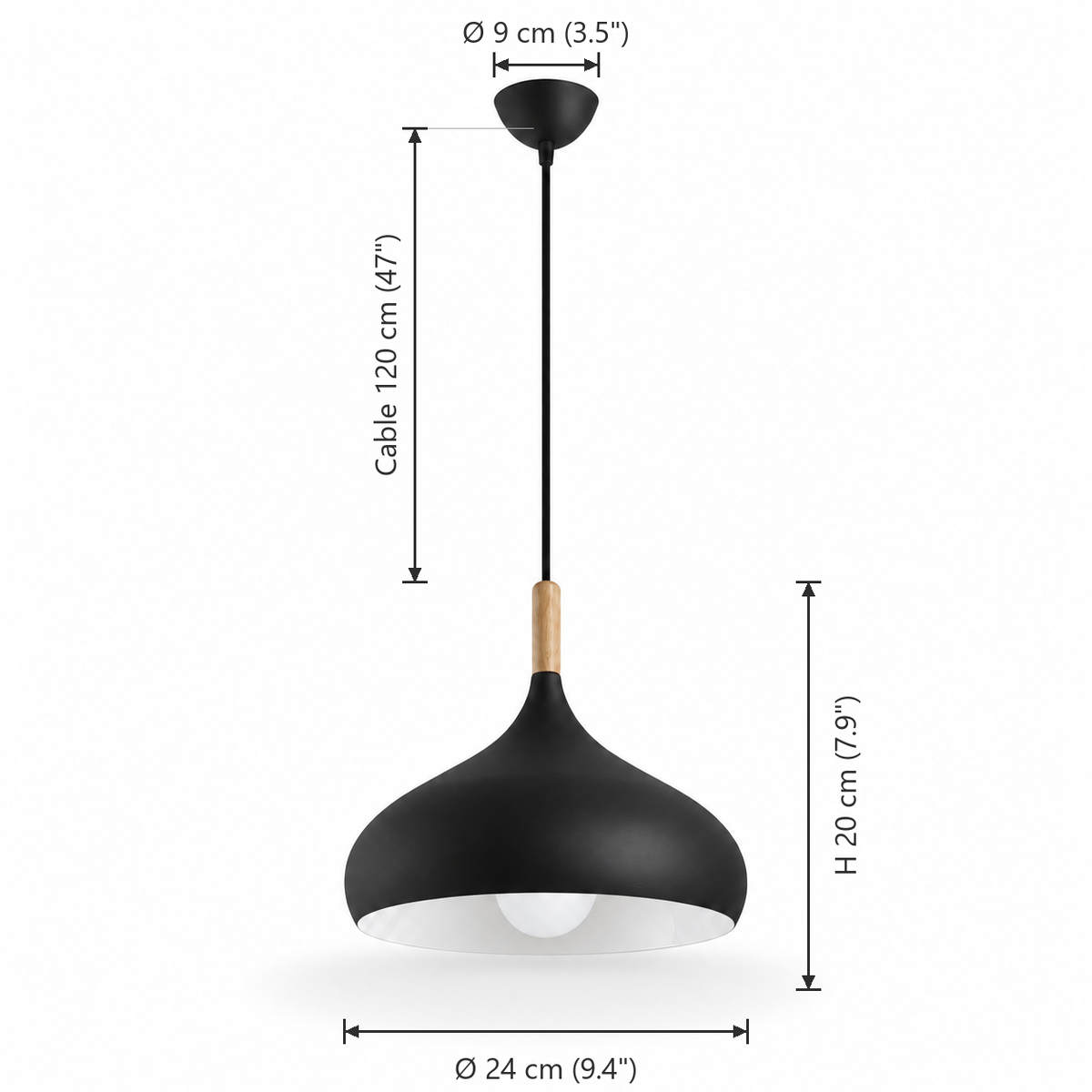 Dome Pendant Light | Matt Metal & Wooden Accent, 4 Colours, Kitchen & Dining