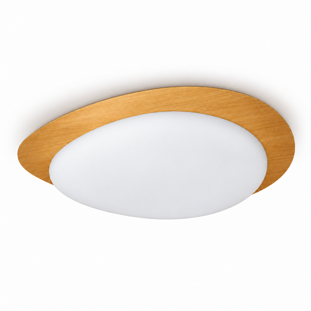 Pebble Ceiling Light | Wood or Walnut Flush Mount, 38/48 cm, Organic LED Shape