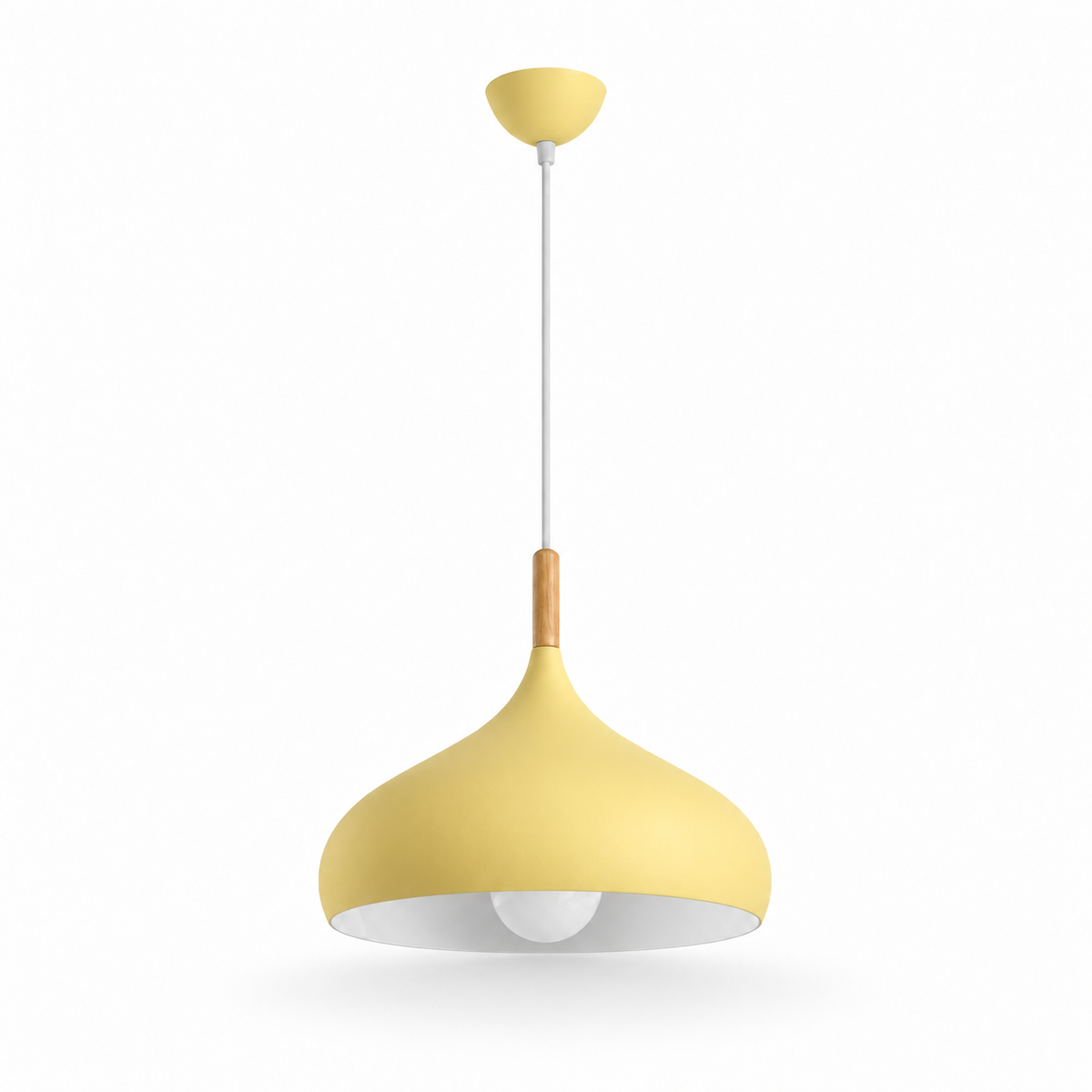 Dome Pendant Light | Matt Metal & Wooden Accent, 4 Colours, Kitchen & Dining