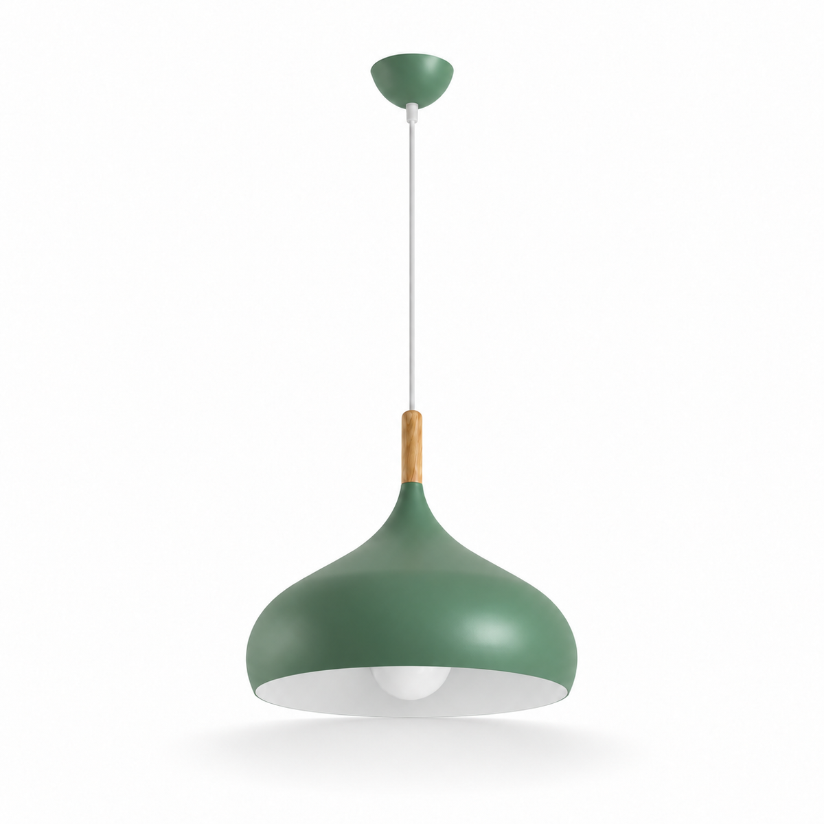 Dome Pendant Light | Matt Metal & Wooden Accent, 4 Colours, Kitchen & Dining