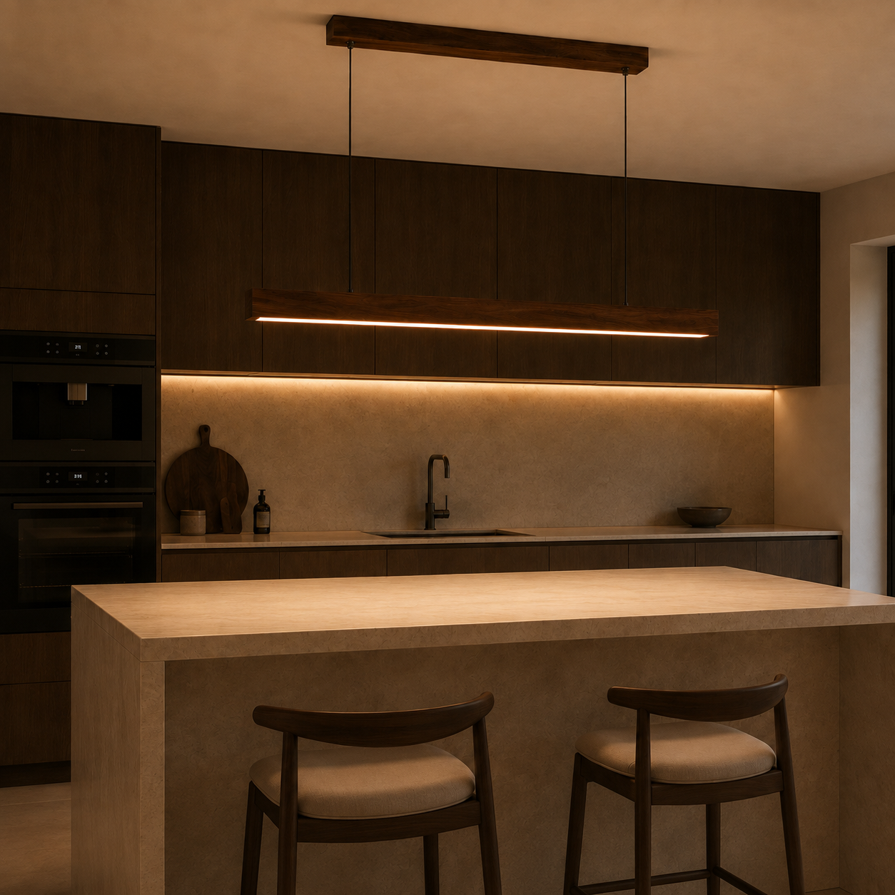 Wood Linear Pendant Light - Modern LED Dining Light