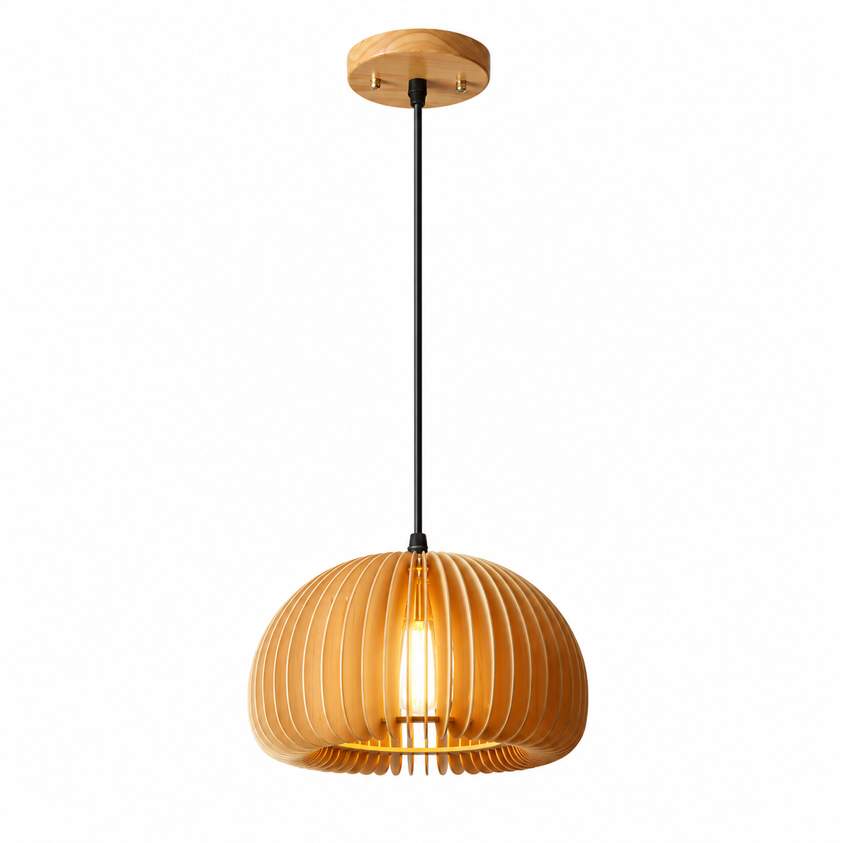 Flat Bamboo Dome Pendant Light | Hand-Woven Shade, 18 cm, Hallway & Bedside