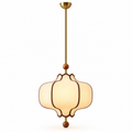 Lantern Fabric Pendant Light | Vintage Wood Frame & Beads, 40/50 cm, Dining Room