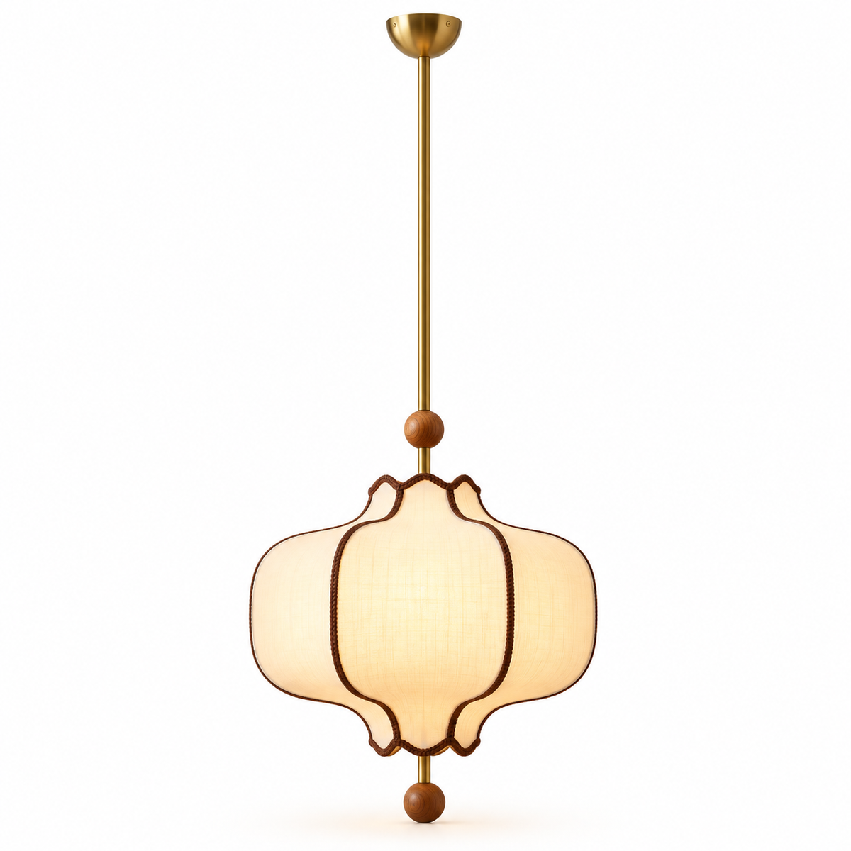 Lantern Fabric Pendant Light | Vintage Wood Frame & Beads, 40/50 cm, Dining Room